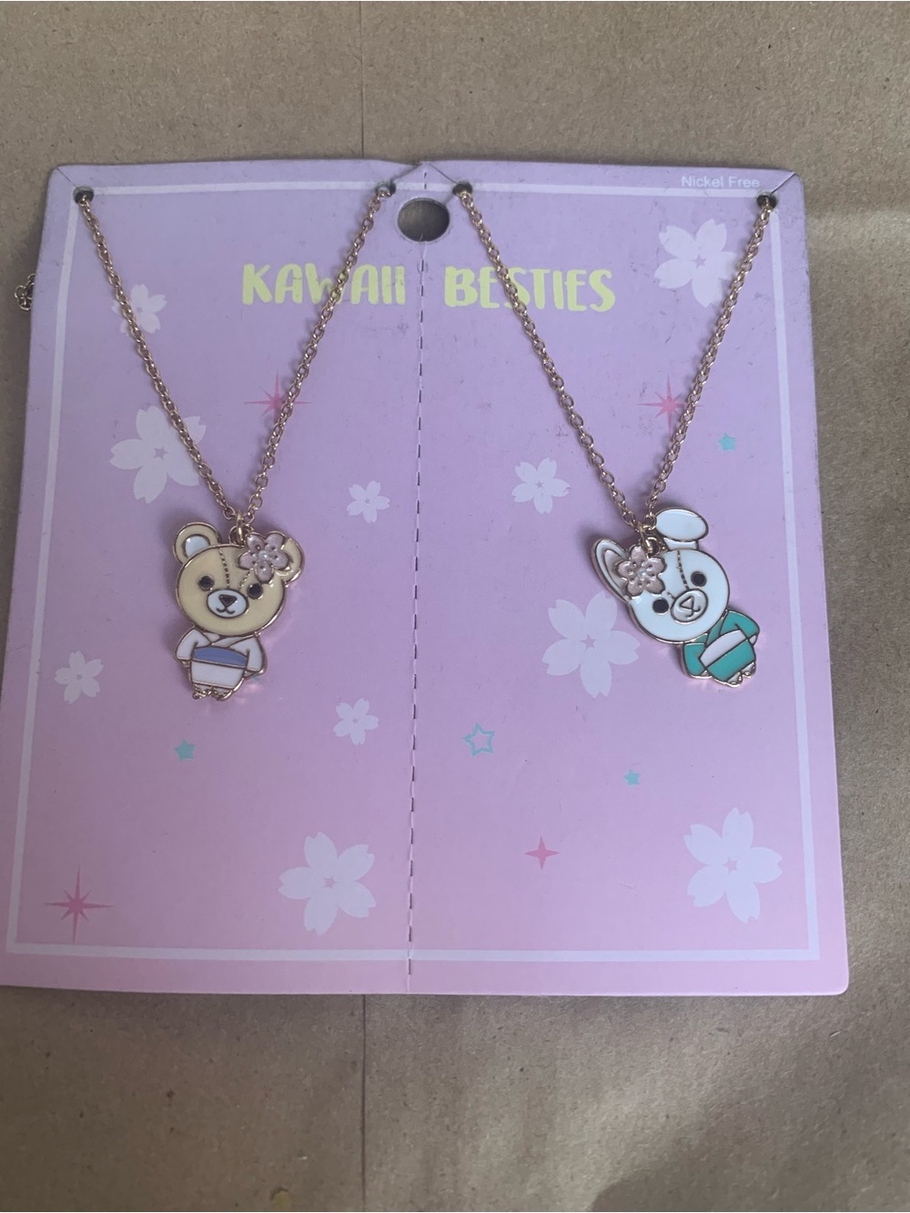 Sakura Kawaii Besties Bear & Bunny Pendant Necklaces in Pink & Mint